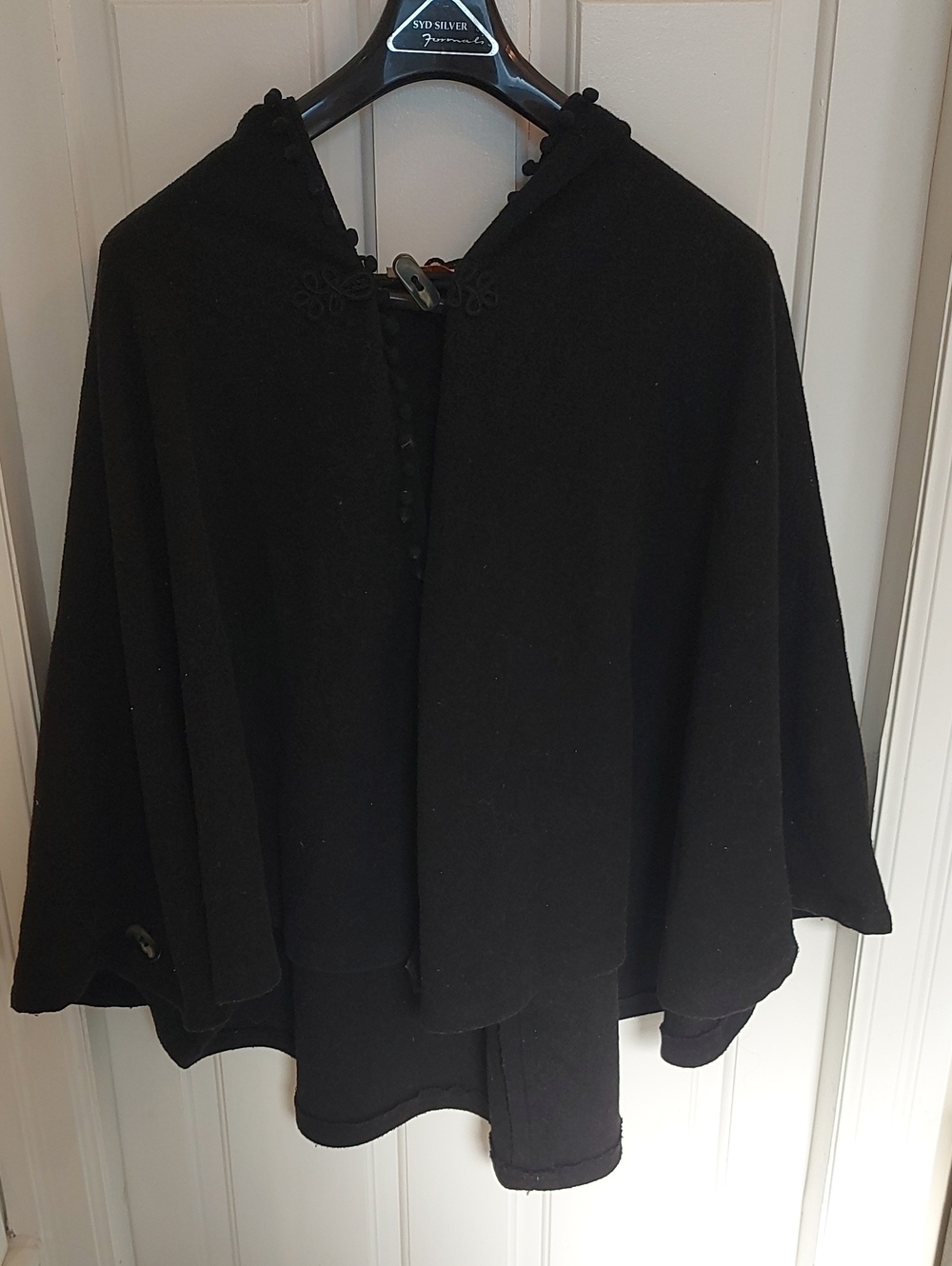 Made in Italy Black Hooded Cape with Twisted Rope Tie